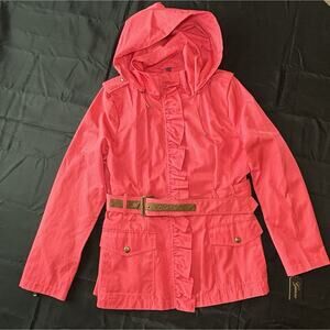 Guess Women’s Coat Coral Pink Belt Hood Pocket Size XL NWT